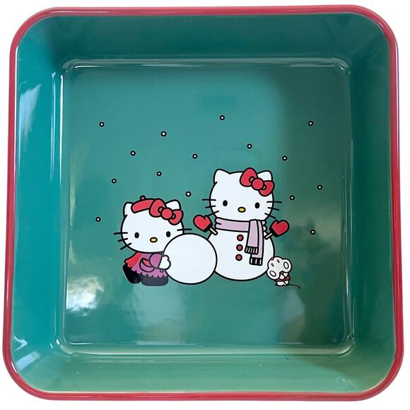 Hello Kitty Square Baking Pan 9" Christmas Snowman Ceramic Casserole Bakeware - Picture 1 of 6